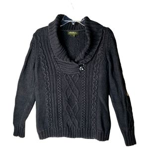 Eddie Bauer Shawl Collar Pullover Sweater L Cotton Gorp Granola Cabin Outdoor